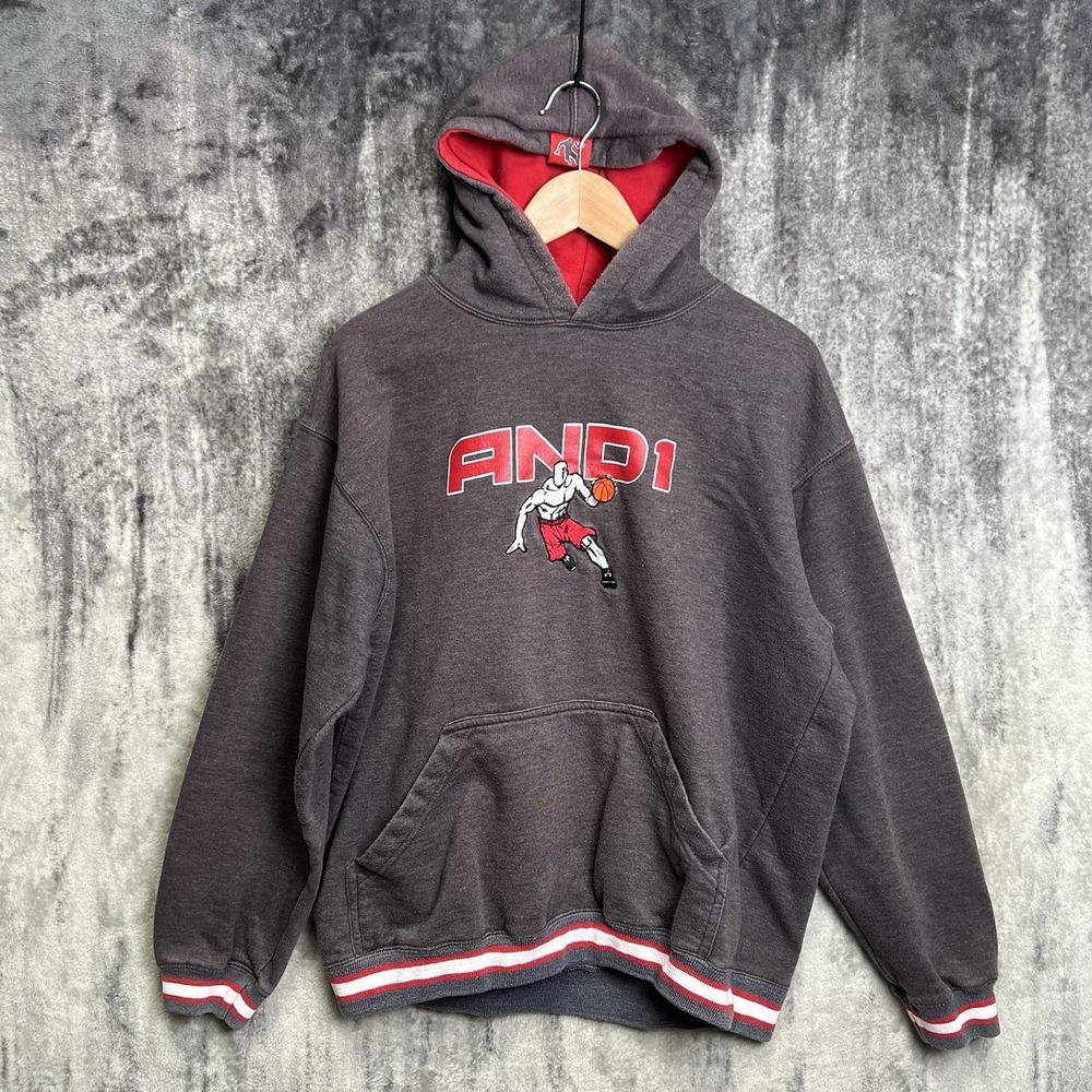 Vintage And1 Hoodie Mens XL Gray And One Sweater Streetball Basketball Y2K